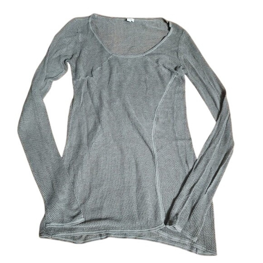 Olive Green Long Sleeve Top Mesh Open‎ Knit Boho M